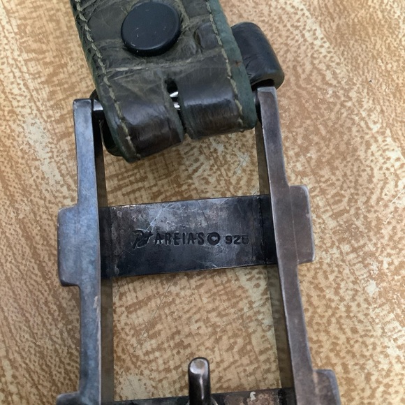 Pat Areias Men’s Belt Sz 30 Dark Green Alligator Leather Silver 925 Heavy Buckle - Picture 4 of 14